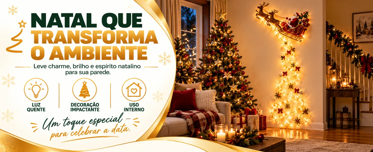 Natal que transforma o ambiente: luz quente, decoração impactante
