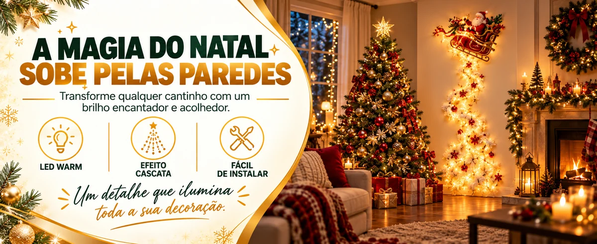 A magia do Natal sobe pelas paredes: LED quente, efeito cascata, fácil de instalar