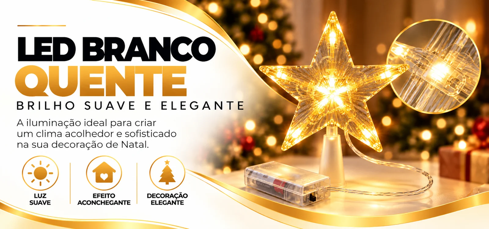 LED branco quente: brilho suave e elegante para a decoração de Natal