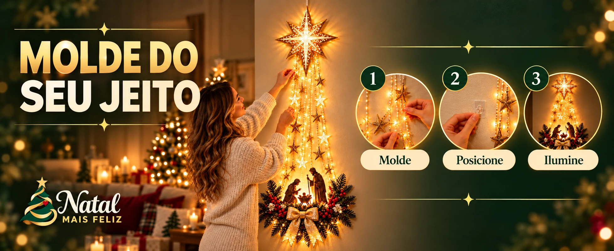 Molde, posicione e ilumine o Presépio Sagrada Noite